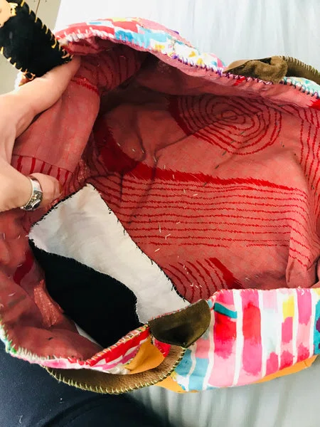 Bag 手縫いのバッグ 布製 本革 持ち手 ハンドメイド 1632 - Billede 10