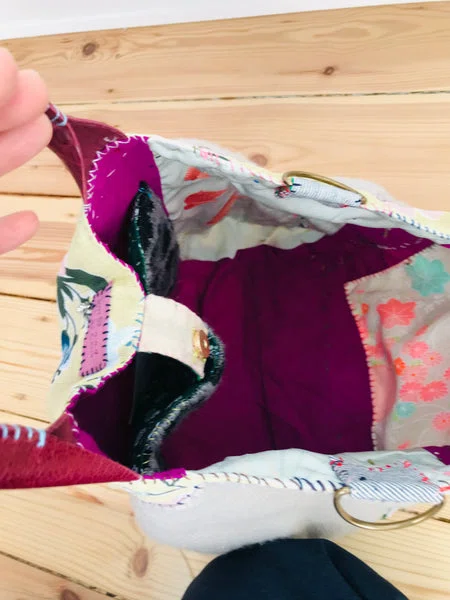 Bag 手縫いのバッグ 布製 本革持ち手 スローファッション ハンドメイド 1709 - Billede 12
