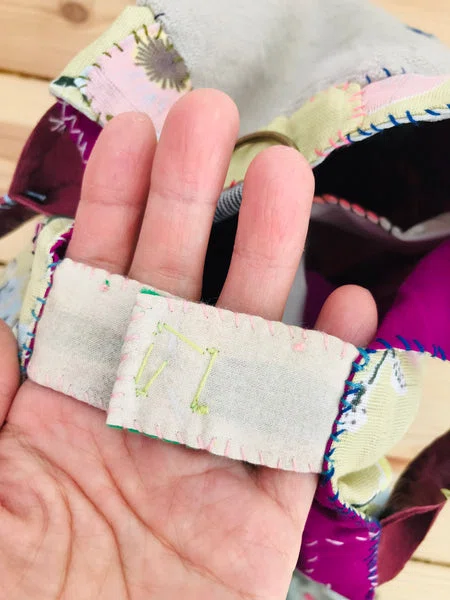 Bag 手縫いのバッグ 布製 本革持ち手 スローファッション ハンドメイド 1709 - Billede 11