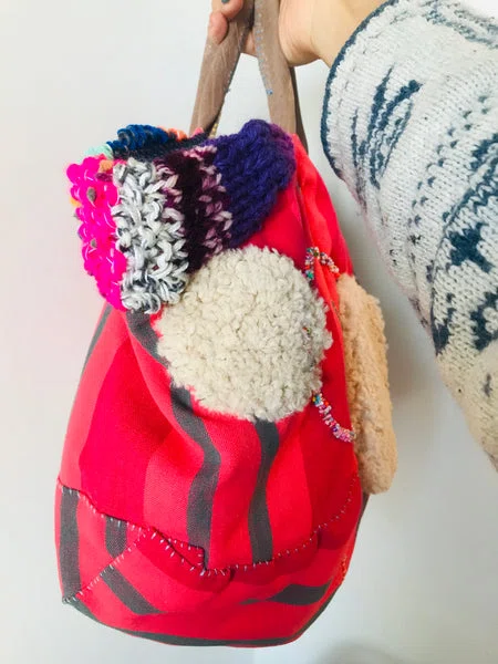 Bag 手縫いのバッグ 布製 スローファッション ハンドメイド 1865 - Billede 2