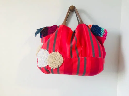 Bag 手縫いのバッグ 布製 スローファッション ハンドメイド 1865 - Billede 3