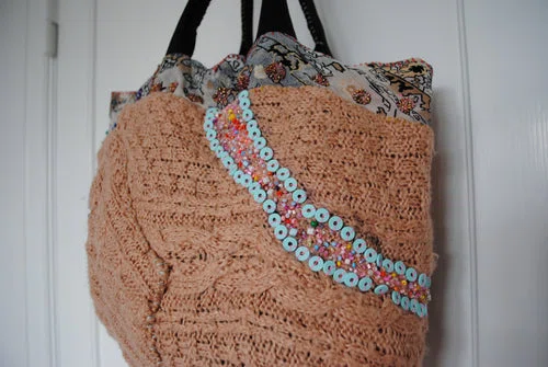 Bag 手縫いのバッグ 布製 本革持ち手 スローファッション ハンドメイド 1665 - Billede 2