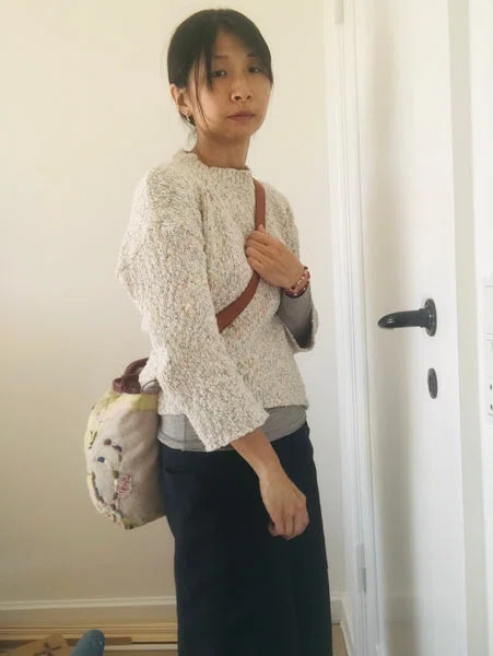 Bag 手縫いのバッグ 布製 本革持ち手 スローファッション ハンドメイド 1709 - Billede 2