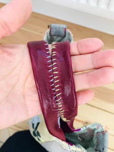 Bag 手縫いのバッグ 布製 本革持ち手 スローファッション ハンドメイド 1709 - Billede 10